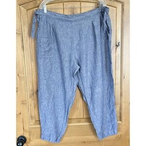Poetry‎ Linen Crop Pants Size 16 US Blue Buckle Lagenlook Artsy Beachy Coastal